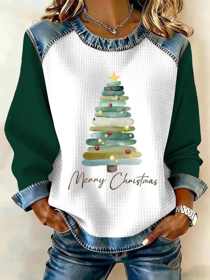 Women's Retro Christmas Tree Print Sweatshirt - Image 7