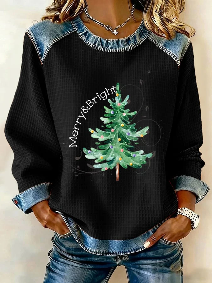 Women's Retro Christmas Tree Print Sweatshirt - Image 2
