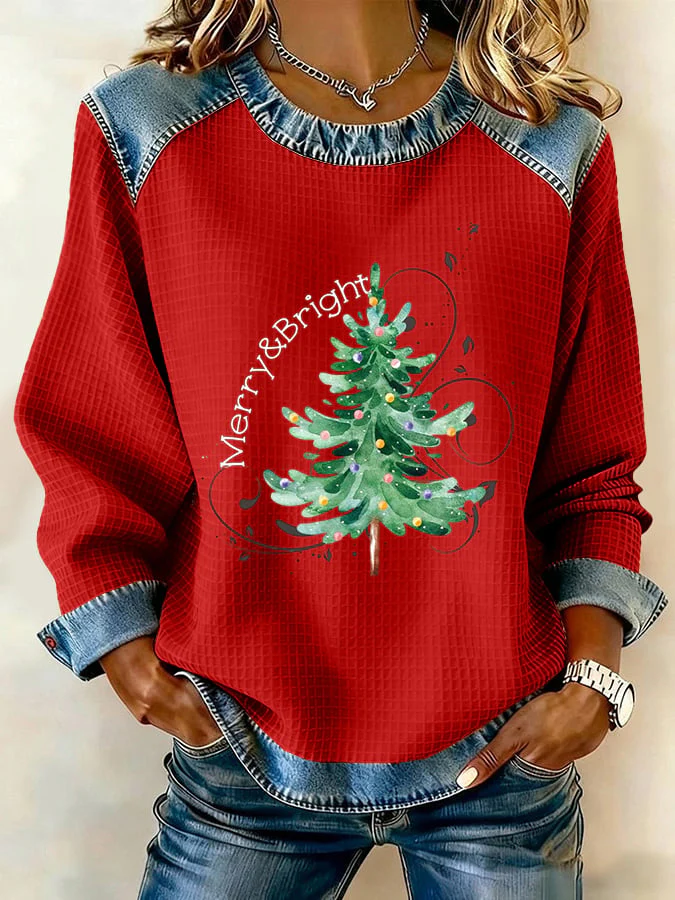 Women's Retro Christmas Tree Print Sweatshirt - Image 3