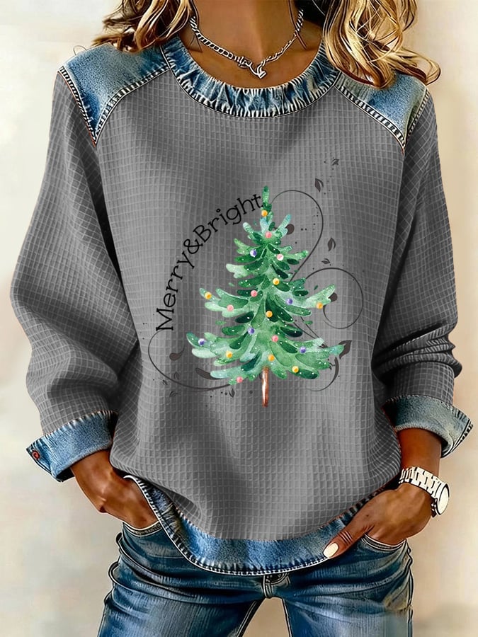 Women's Retro Christmas Tree Print Sweatshirt - Image 4