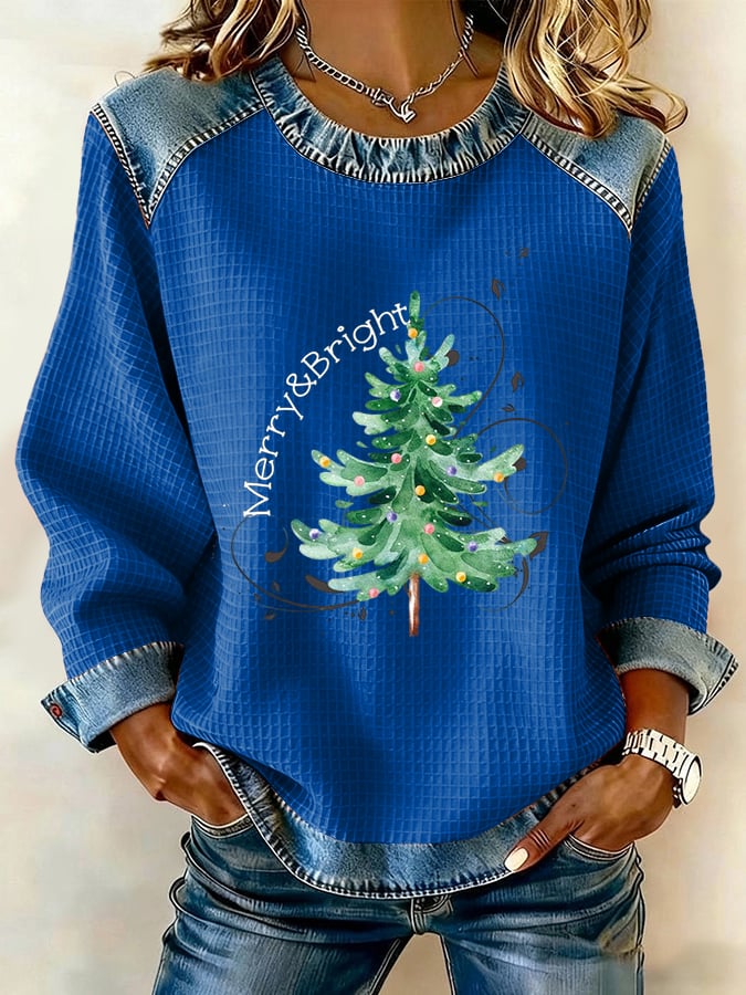 Women's Retro Christmas Tree Print Sweatshirt - Image 5