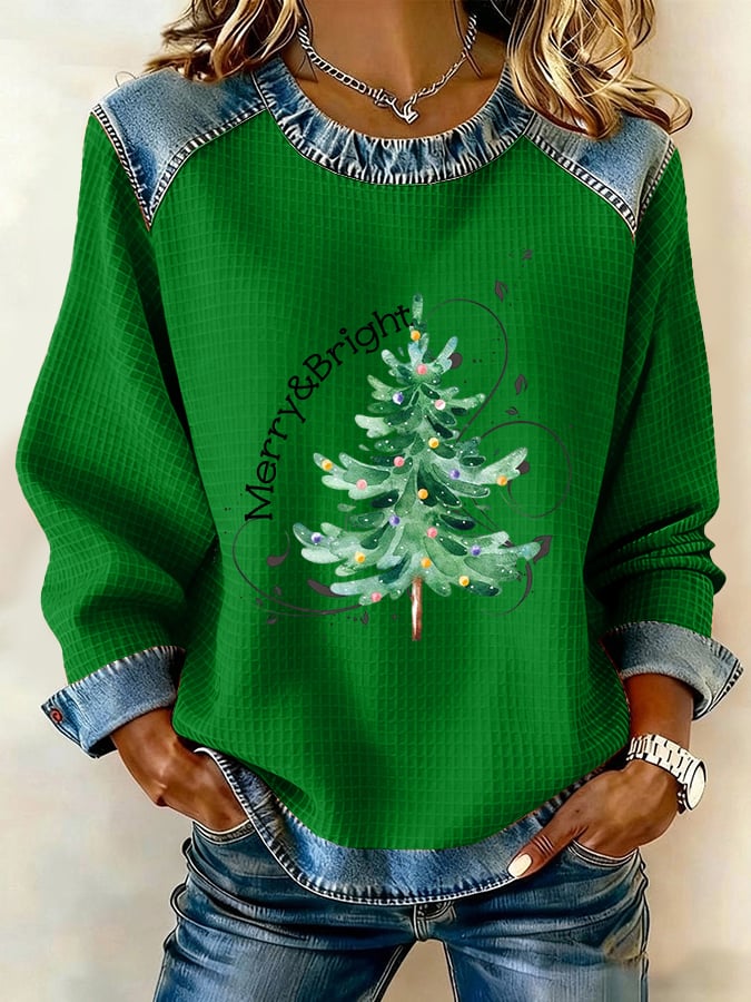 Women's Retro Christmas Tree Print Sweatshirt - Image 6