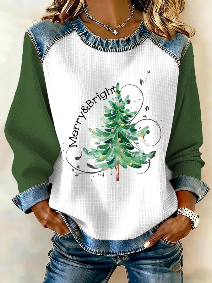 Women's Retro Christmas Tree Print Sweatshirt - Image 7