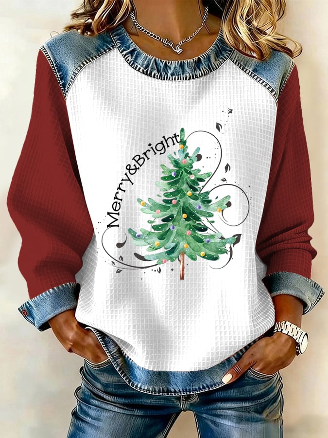 Women's Retro Christmas Tree Print Sweatshirt - Image 8