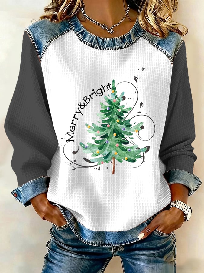 Women's Retro Christmas Tree Print Sweatshirt - Image 9