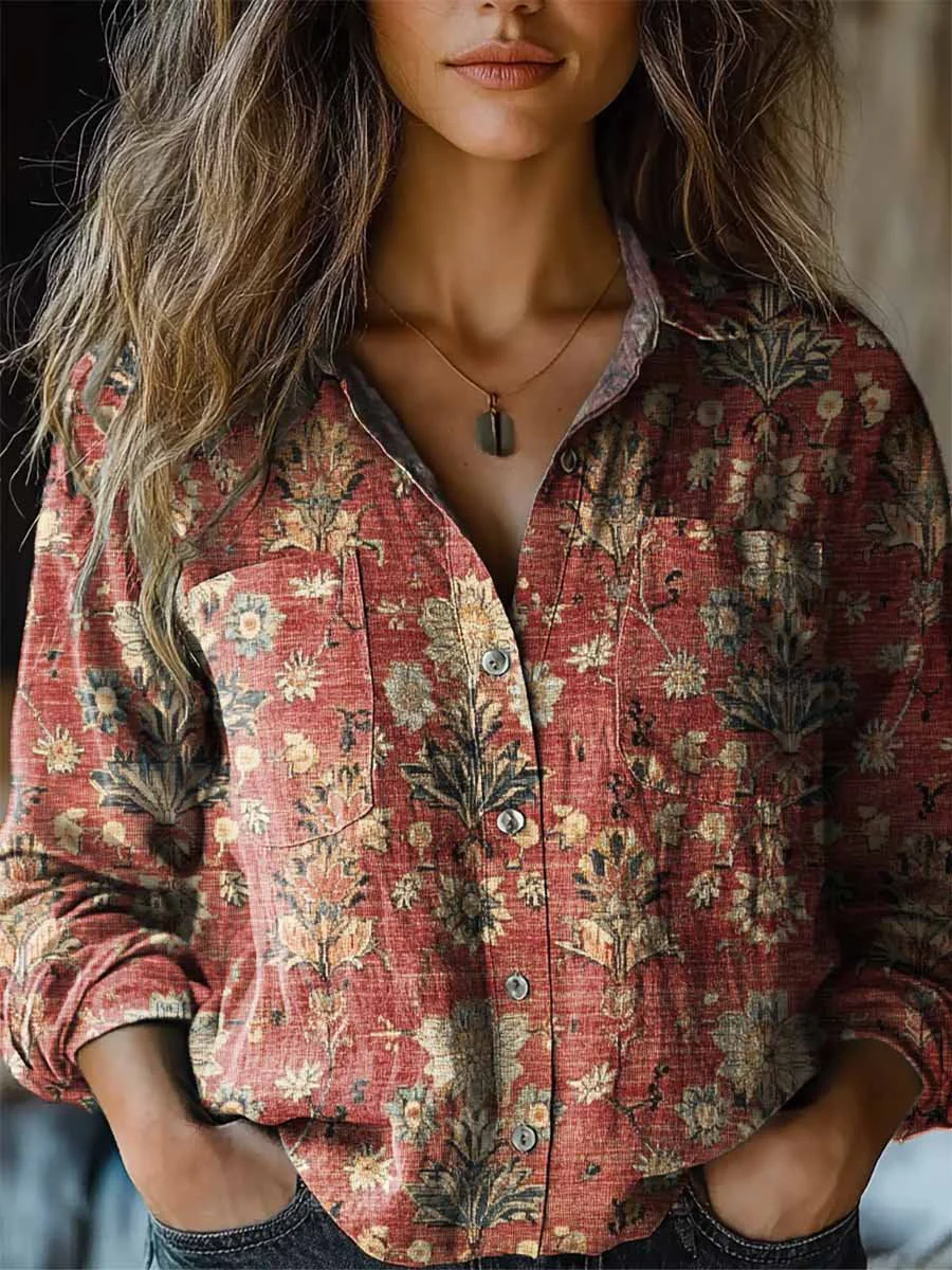 Women's Retro Ethnic Pattern Casual Long Sleeve Comfortable Cotton Shirt - Image 2
