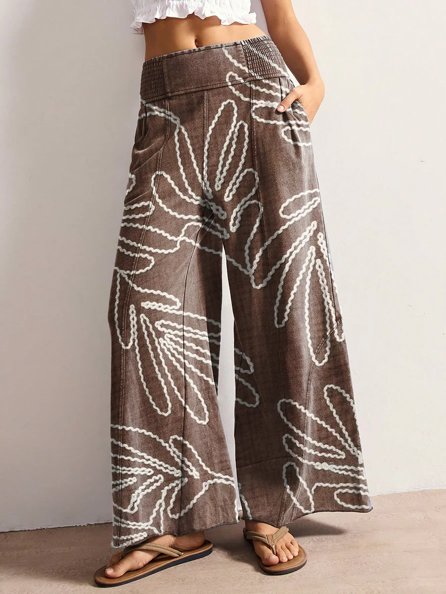 Women's Retro Floral Art Print Casual Cotton Pants