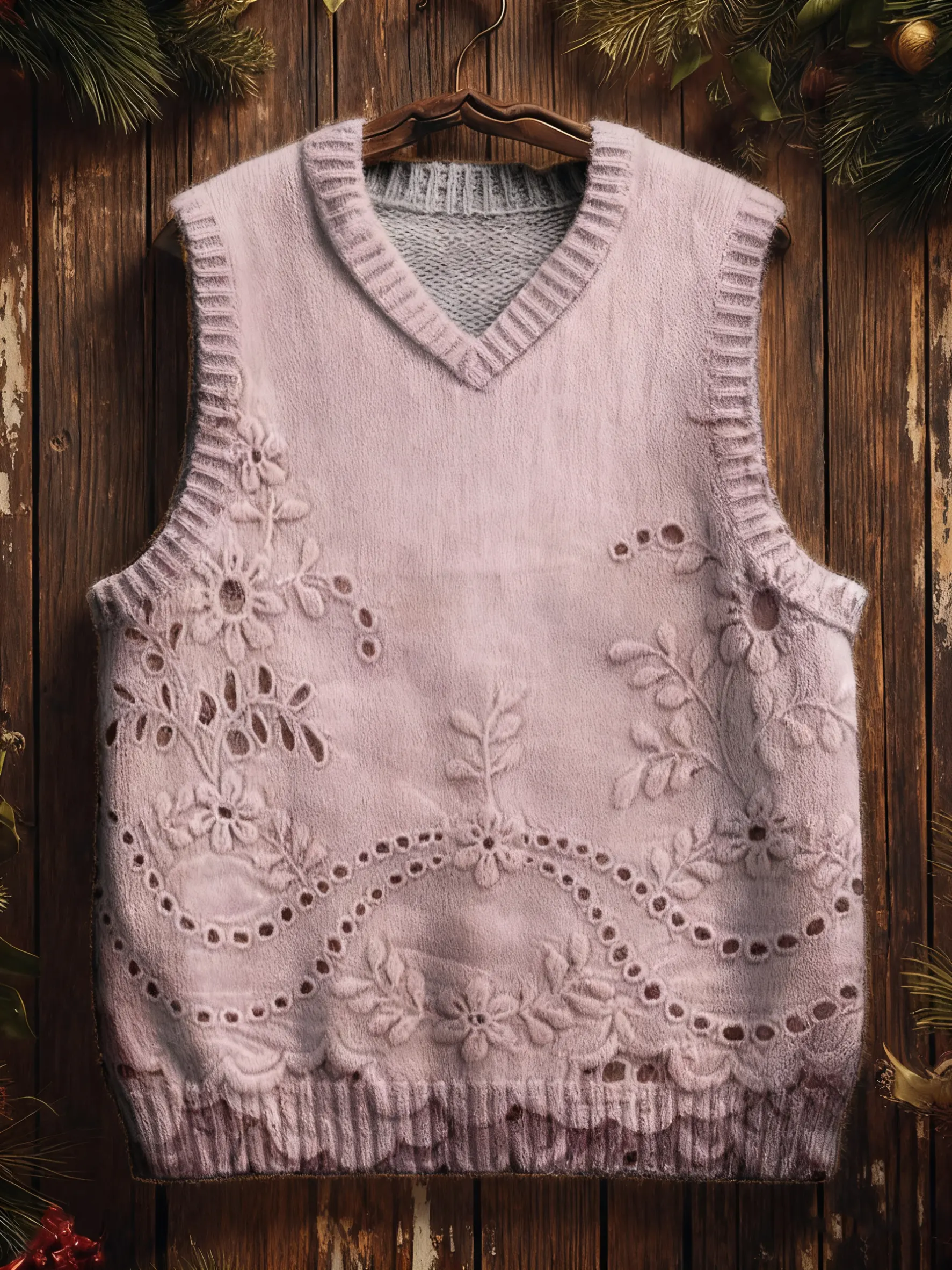 Women's Retro Floral Texture Art Pattern V-Neck Knitted Vest