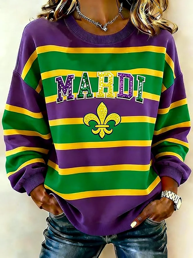 Women's Retro Mardi Gras Art Print Sweatshirt