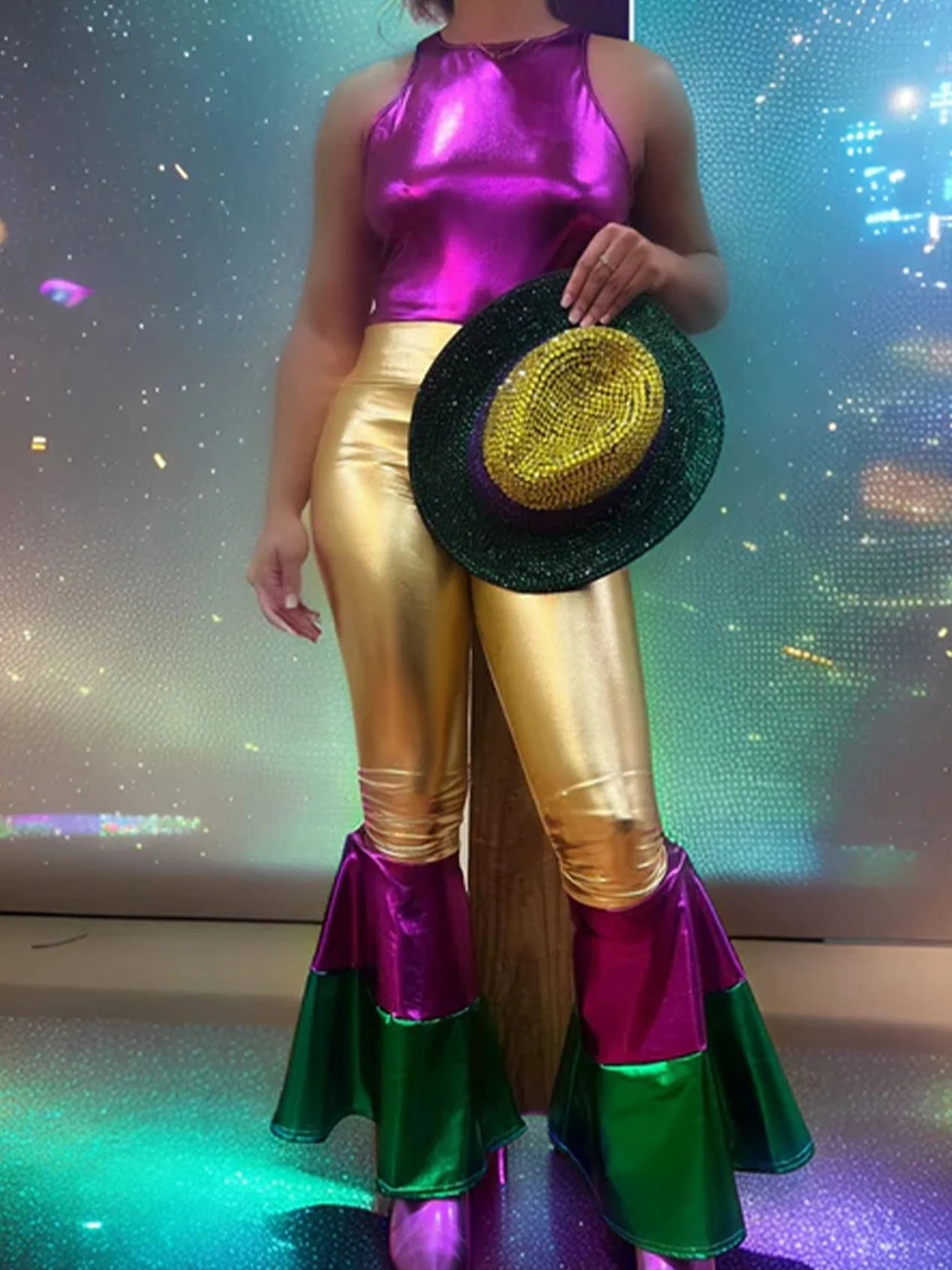 Women's Retro Mardi Gras Bell-Bottom Pants - Image 3