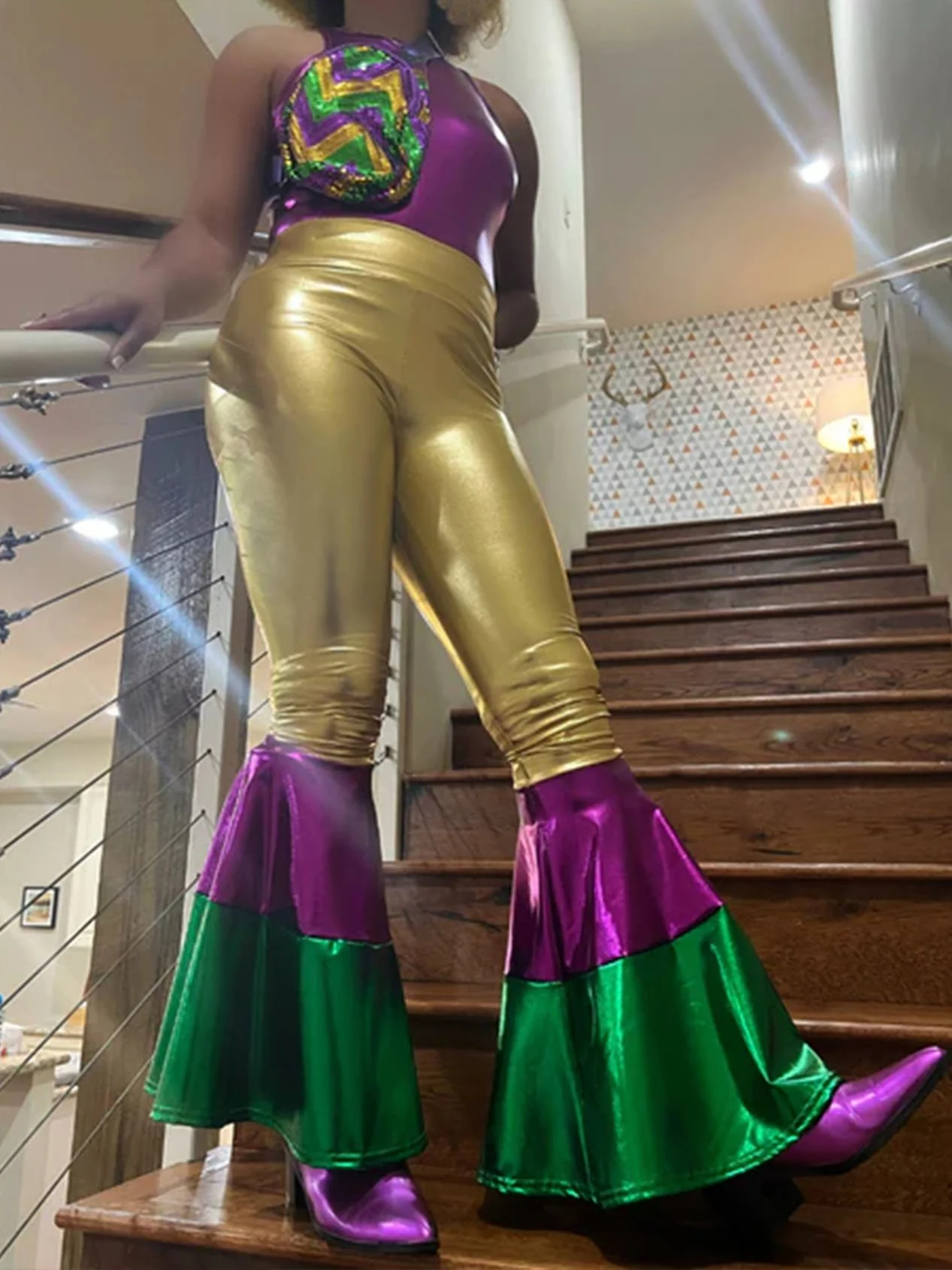 Women's Retro Mardi Gras Bell-Bottom Pants - Image 4