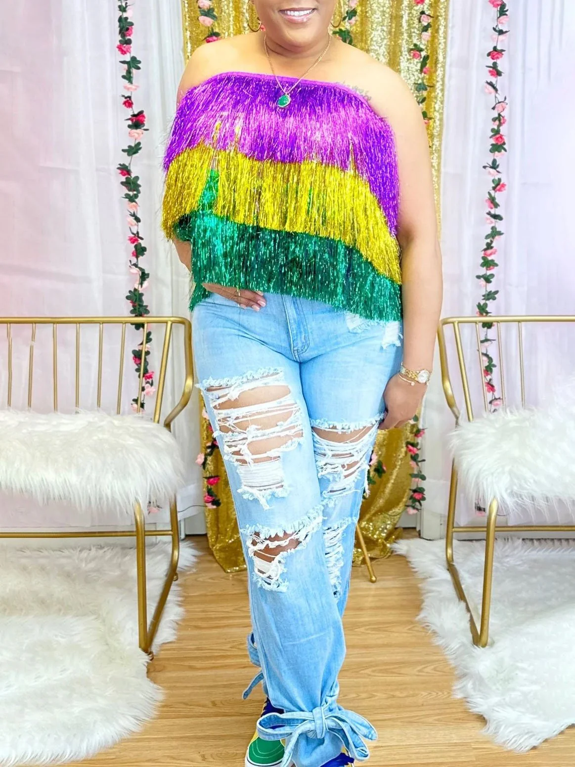 Women's Retro Mardi Gras Fringe Skirt - Image 2