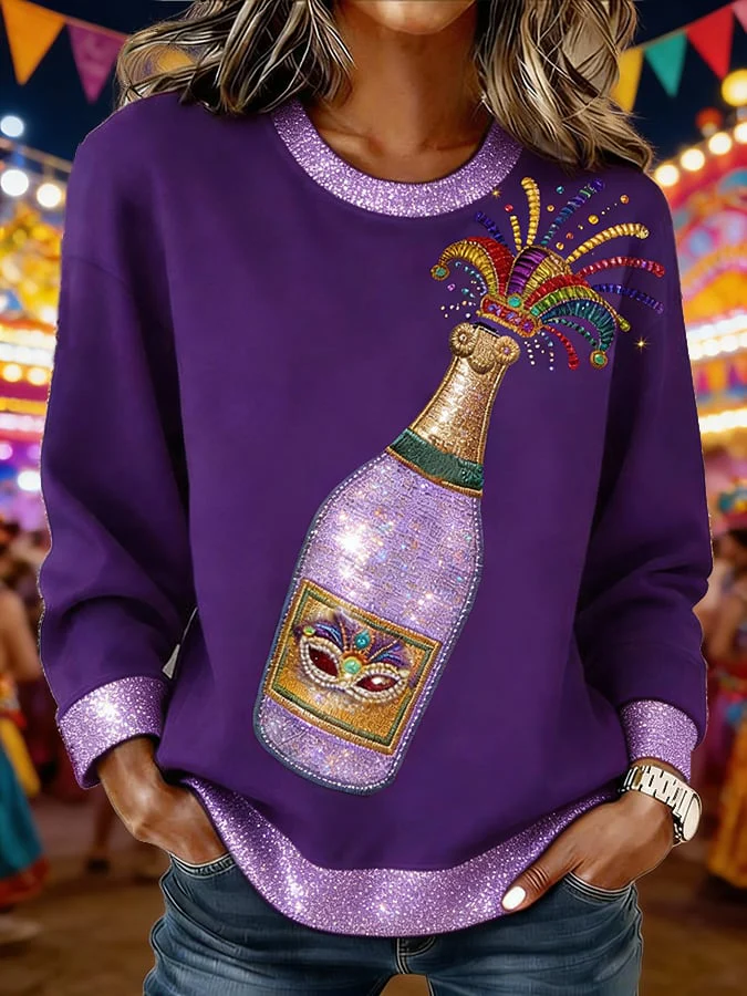 Women's Retro Mardi Gras Print Casual Sweatshirt