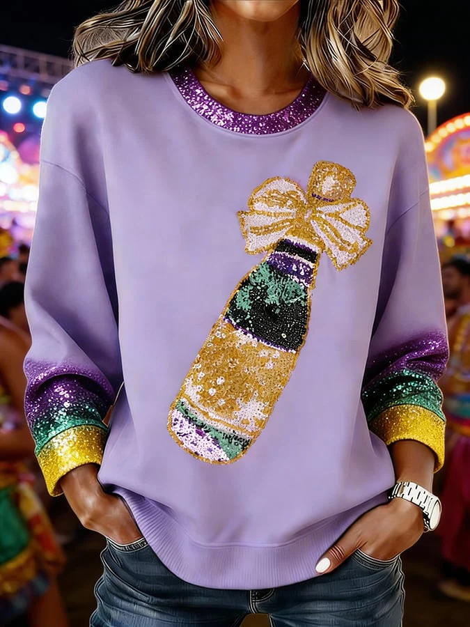 Women's Retro Mardi Gras Print Casual Sweatshirt