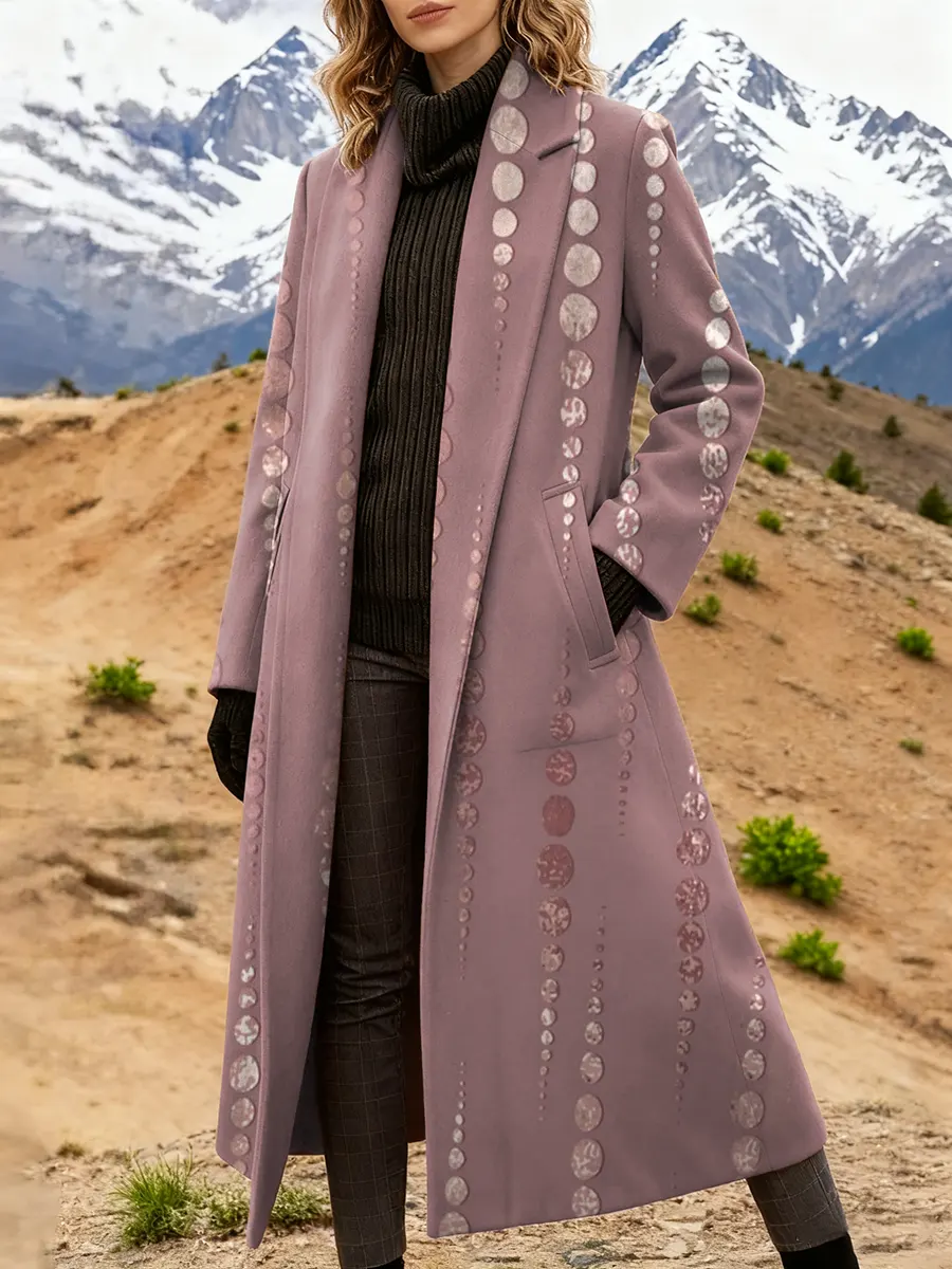 Women's Retro Polka Dot Art Print High-Quality Casual Wool Coat
