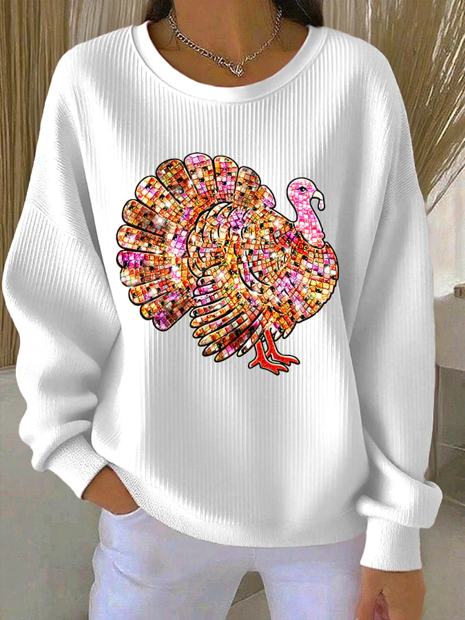 Women's Retro Thanksgiving Print Round Neck Sweatshirt - Image 2