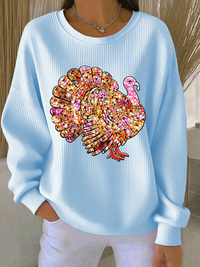 Women's Retro Thanksgiving Print Round Neck Sweatshirt - Image 4