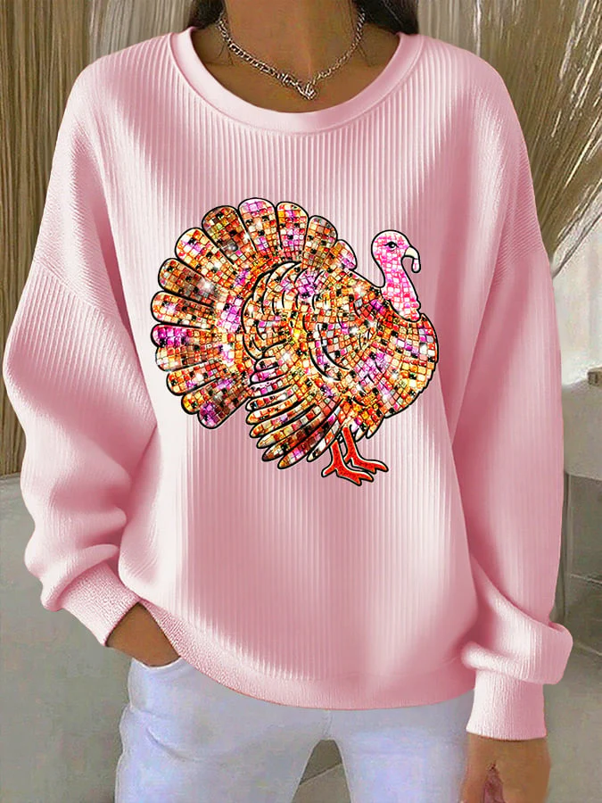 Women's Retro Thanksgiving Print Round Neck Sweatshirt - Image 5