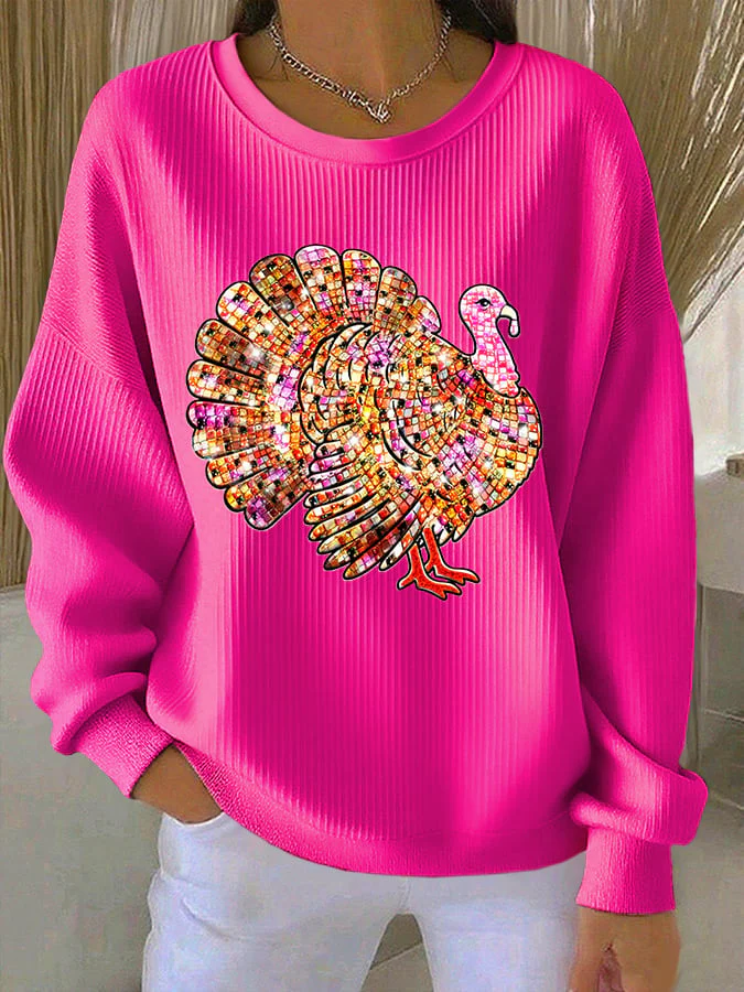 Women's Retro Thanksgiving Print Round Neck Sweatshirt - Image 6
