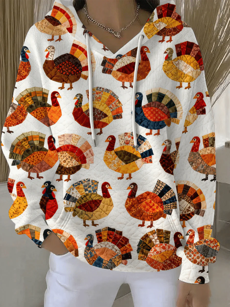 Women's Retro Thanksgiving Turkey Print Casual Hoodie