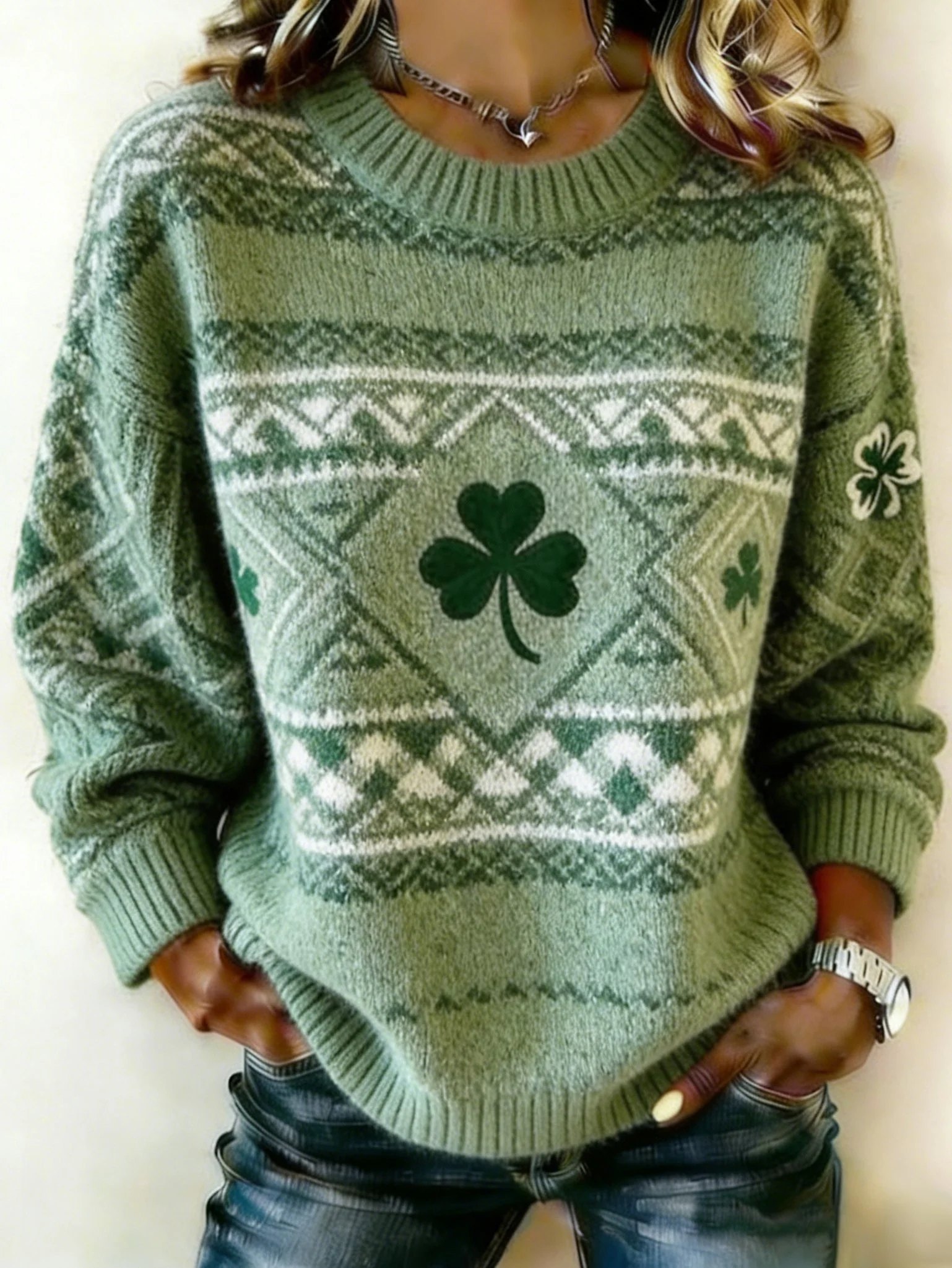 Women's St Patrick Print Knit Sweater