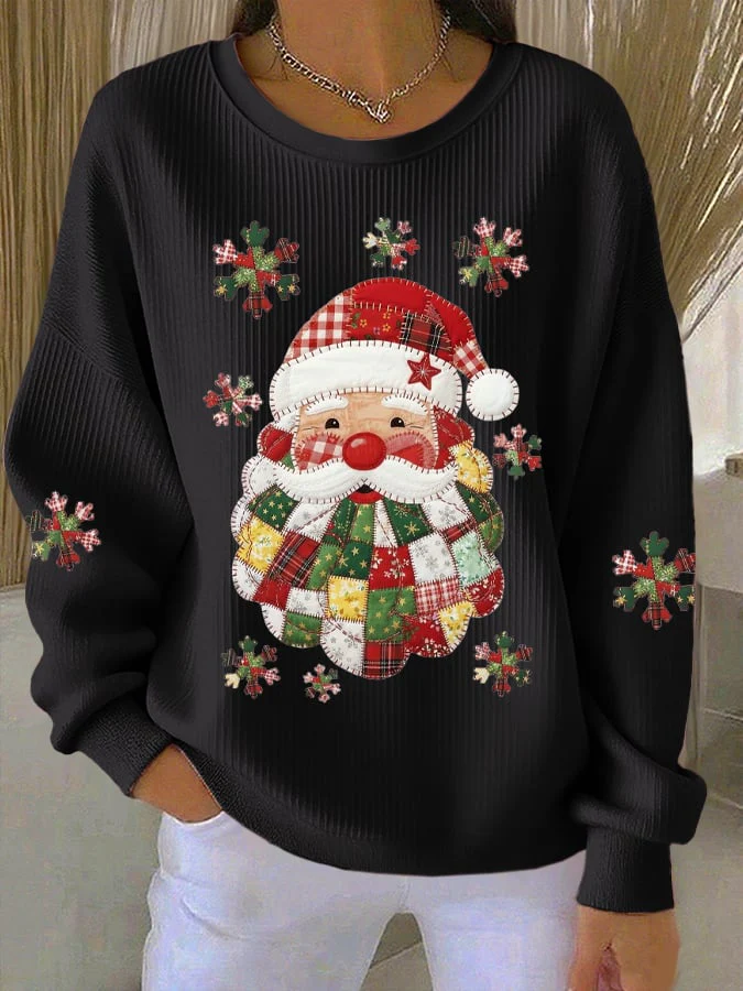 Women's Santa Claus Print Knitted Crew Neck Long Sleeve Top - Image 4