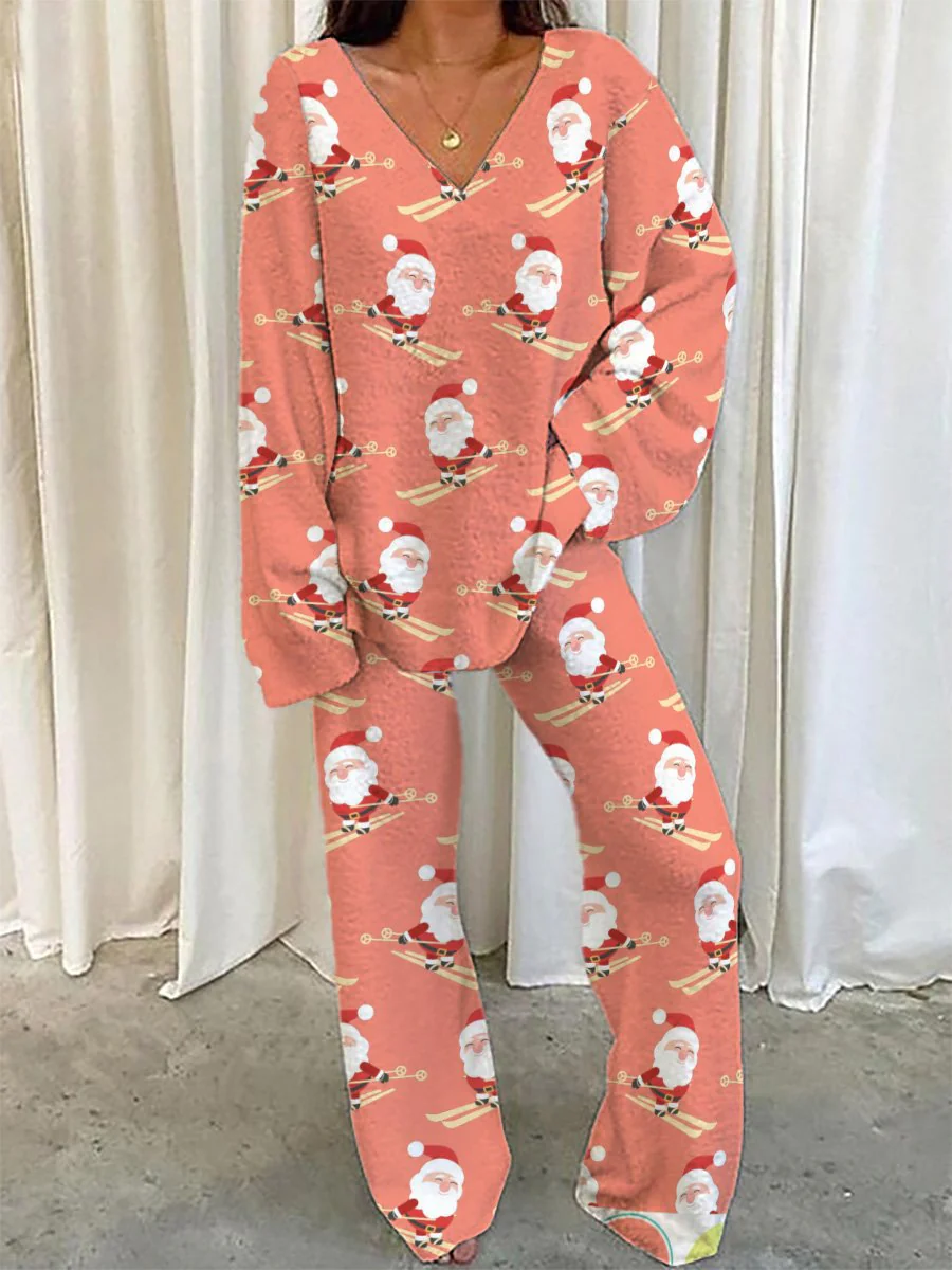 Women's Santa Claus Ski Print Pajama Set