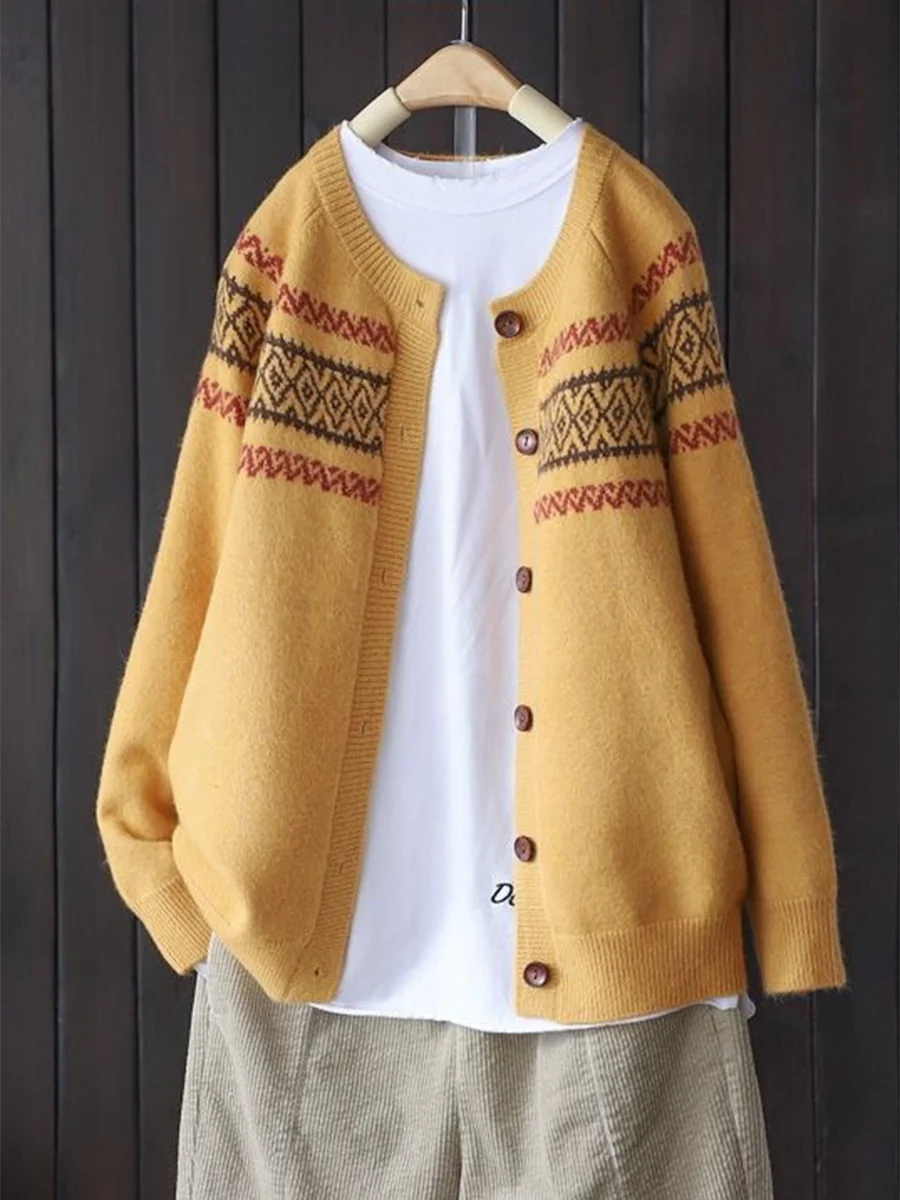 Women's Soft Totem Print Soft Button Cardigan Sweater