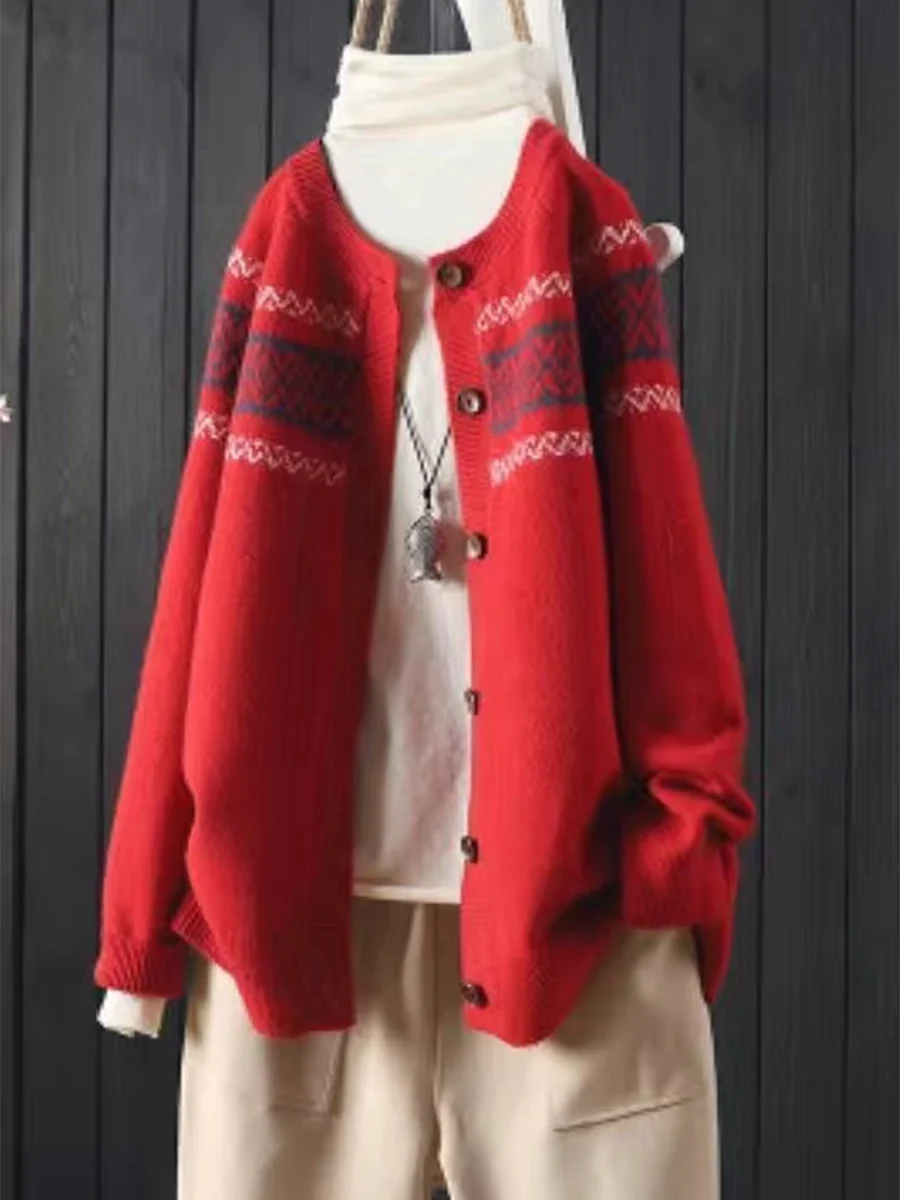 Women's Soft Totem Print Soft Button Cardigan Sweater - Image 5