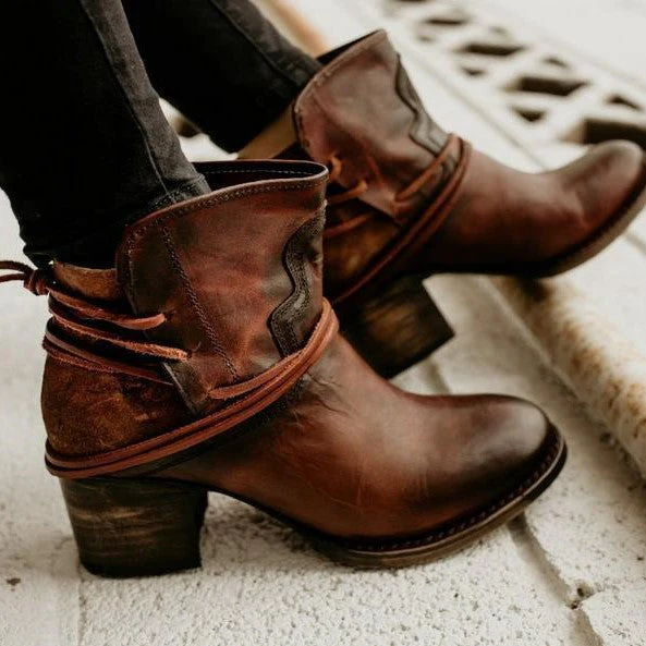 Women's Solid Buckle High Chunky Heel Lace-up Winter Boots - Image 3