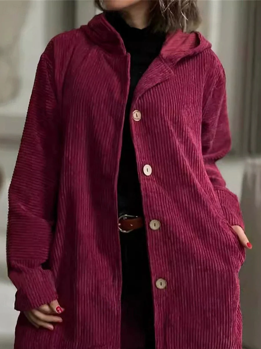 Women's Solid Color Long Sleeve Casual Loose Hooded Cardigan