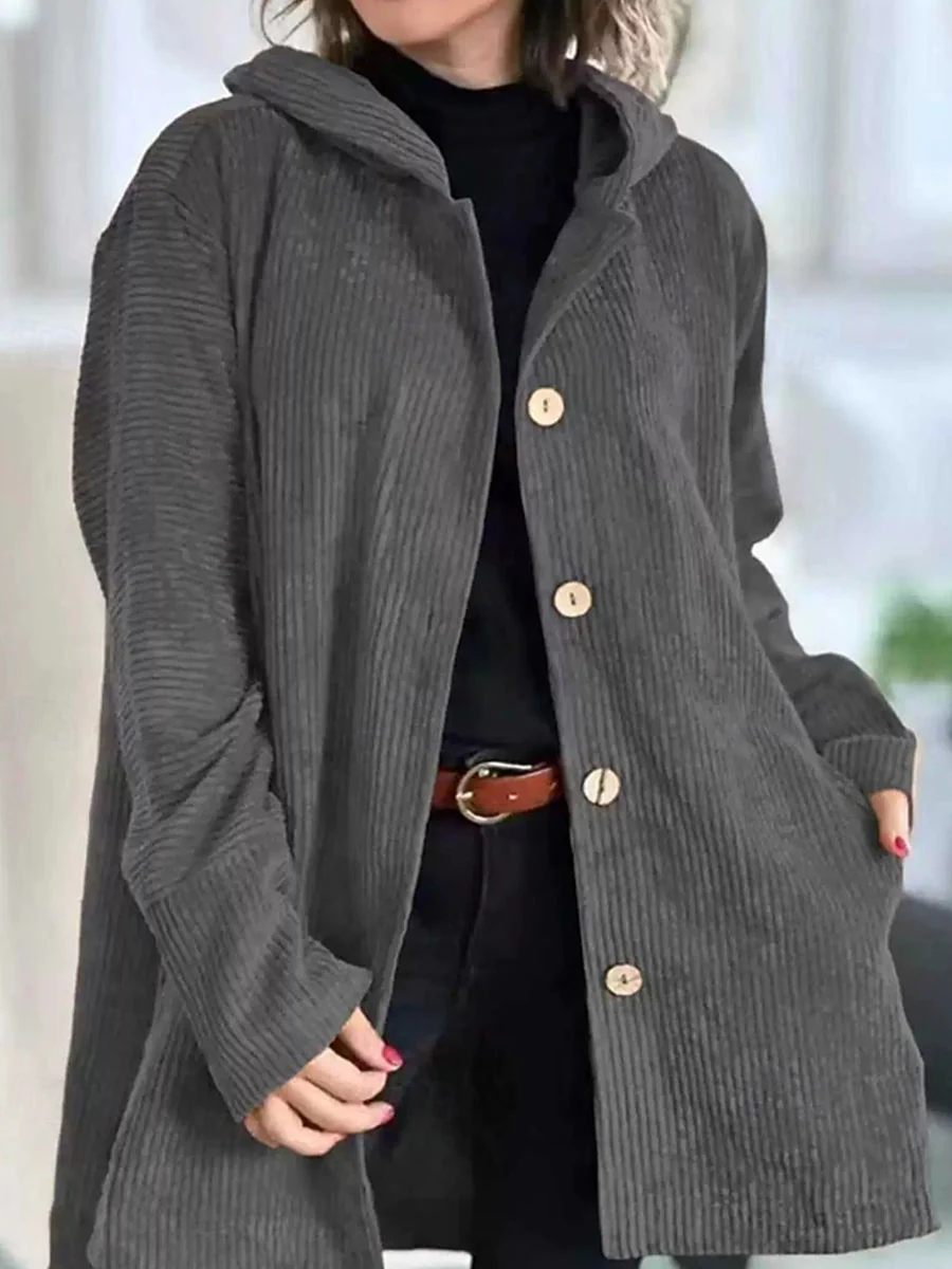 Women's Solid Color Long Sleeve Casual Loose Hooded Cardigan - Image 6