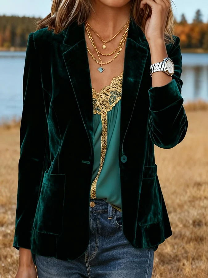 Women'S Solid Color Velvet Short Suit Jacket - Image 3