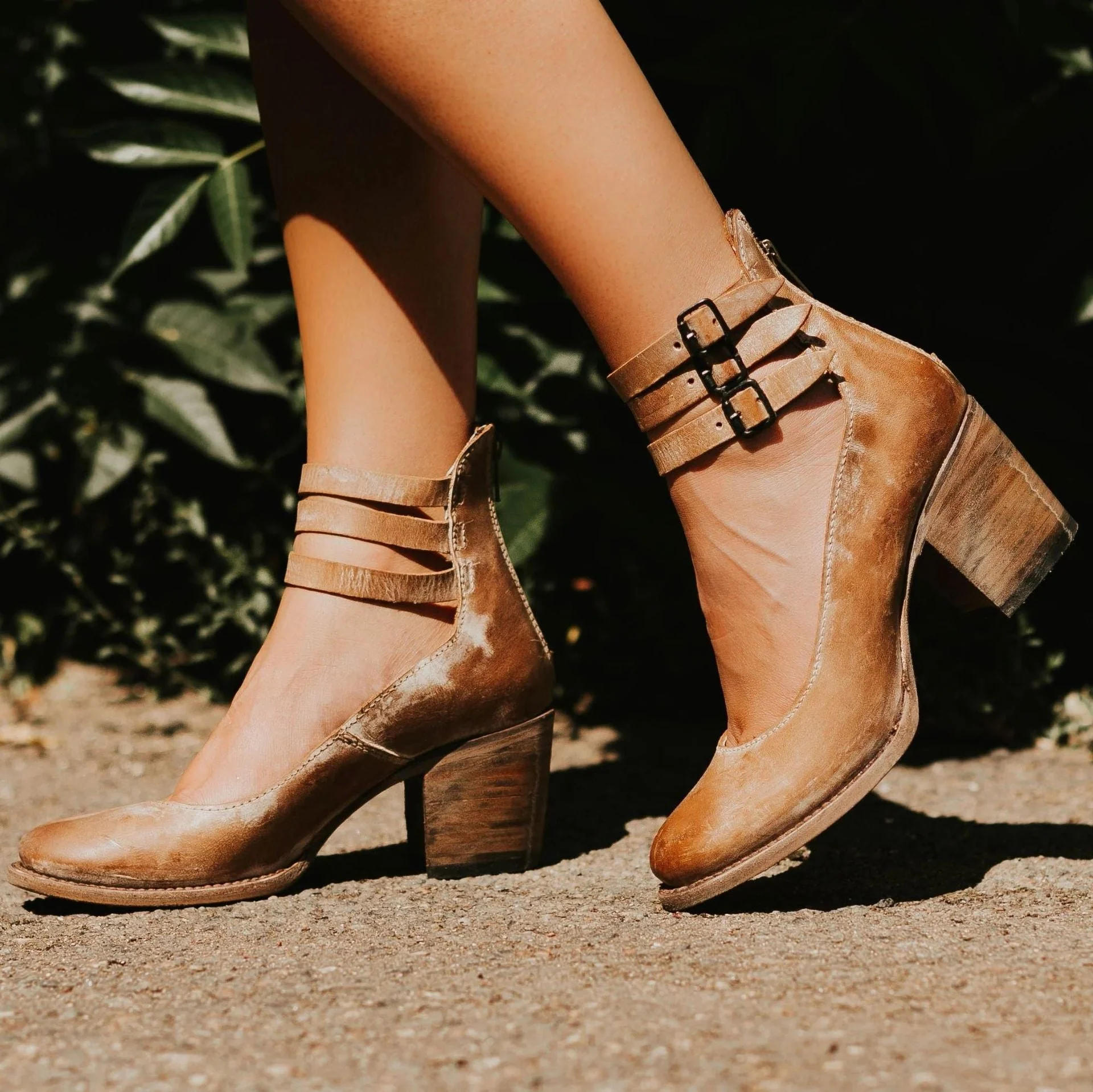 Women's Solid Colored Button High Heel Boots - Image 3