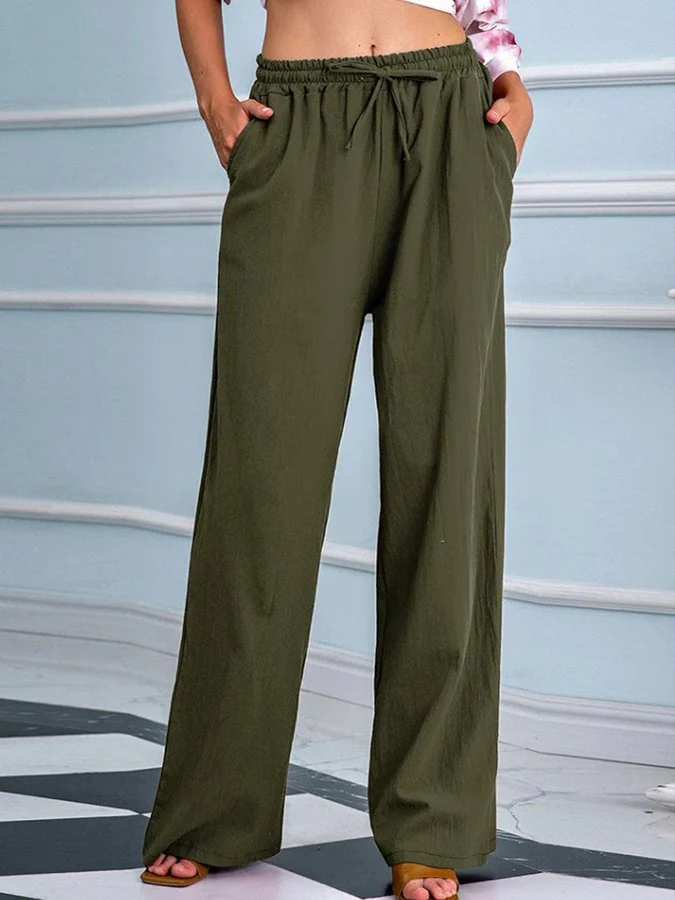 Women's Solid Cotton Linen Wide Leg Pants - Image 5