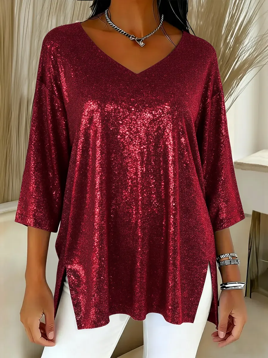Women's Sparkly Christmas V-neck Top - Image 2