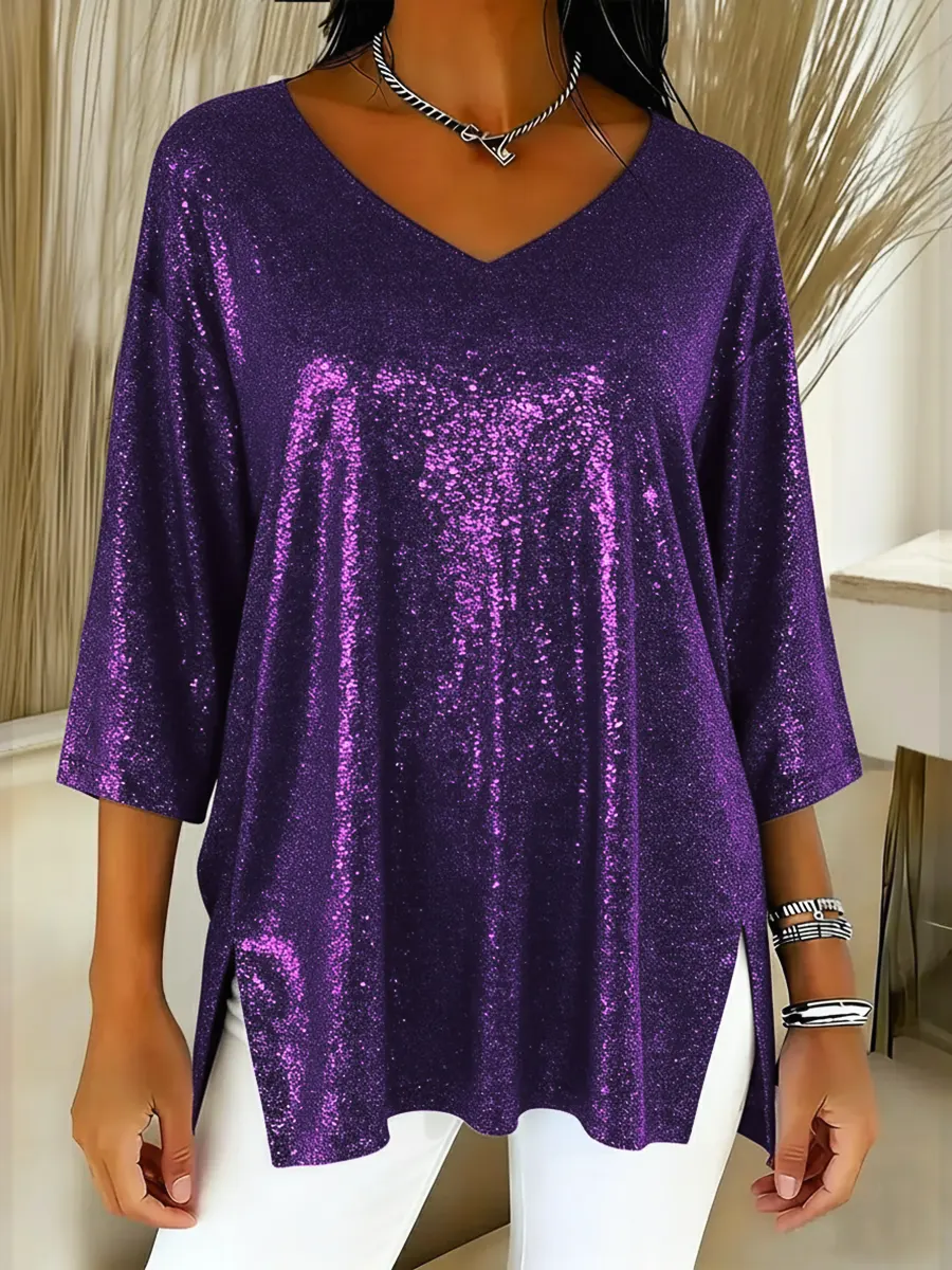 Women's Sparkly Christmas V-neck Top - Image 3