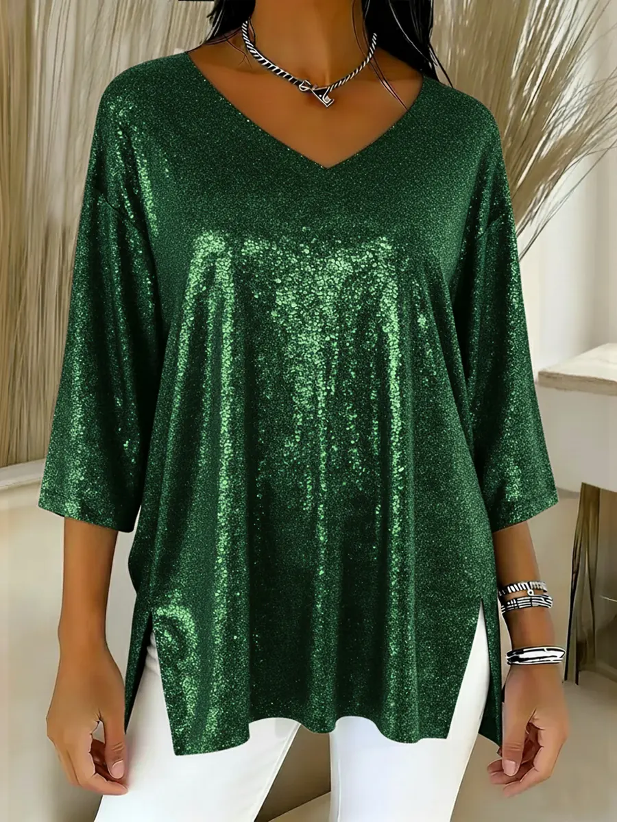 Women's Sparkly Christmas V-neck Top - Image 4