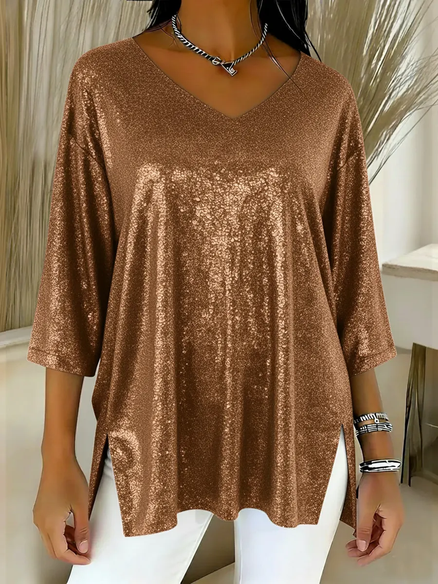 Women's Sparkly Christmas V-neck Top - Image 5