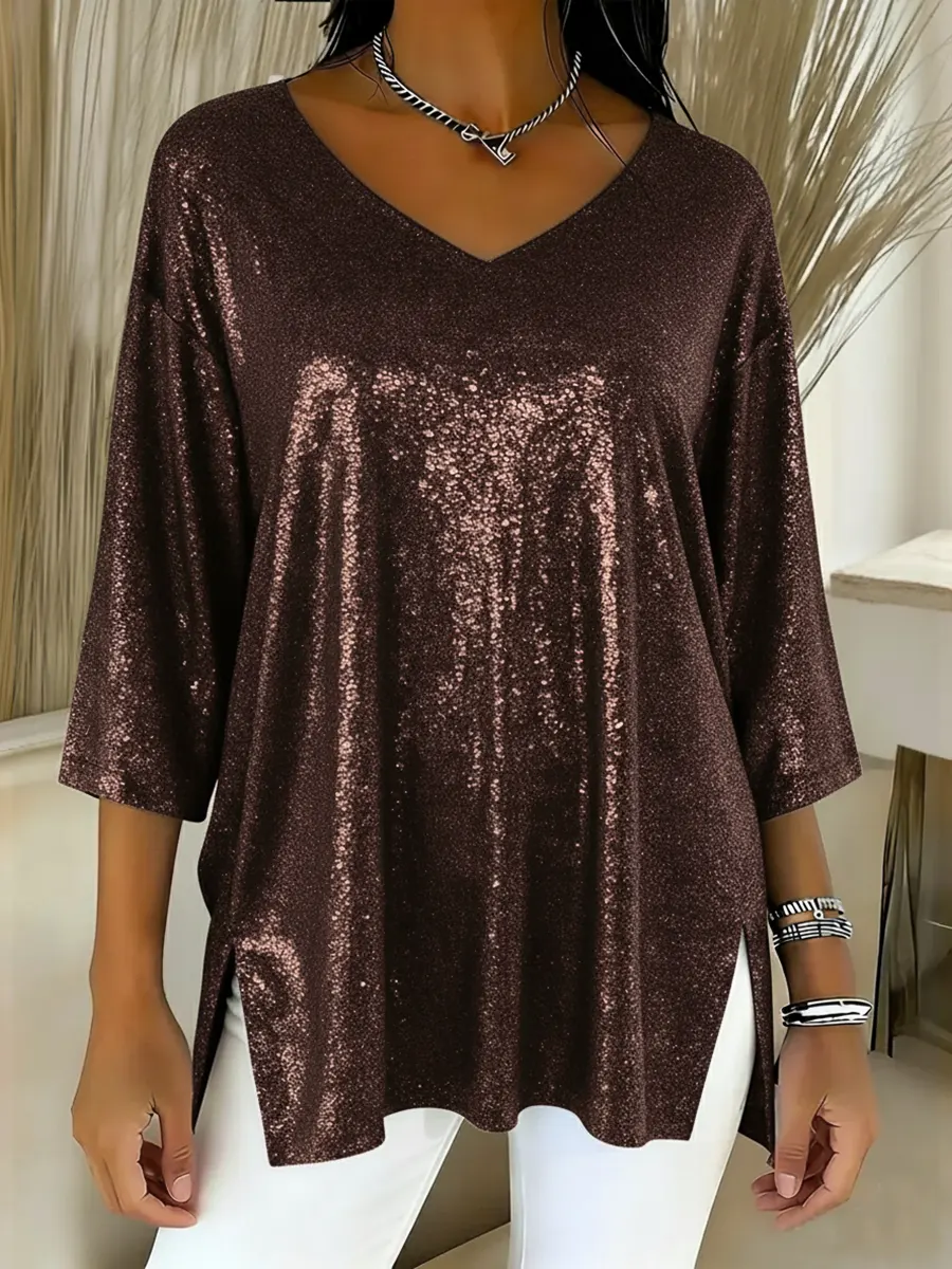 Women's Sparkly Christmas V-neck Top - Image 6