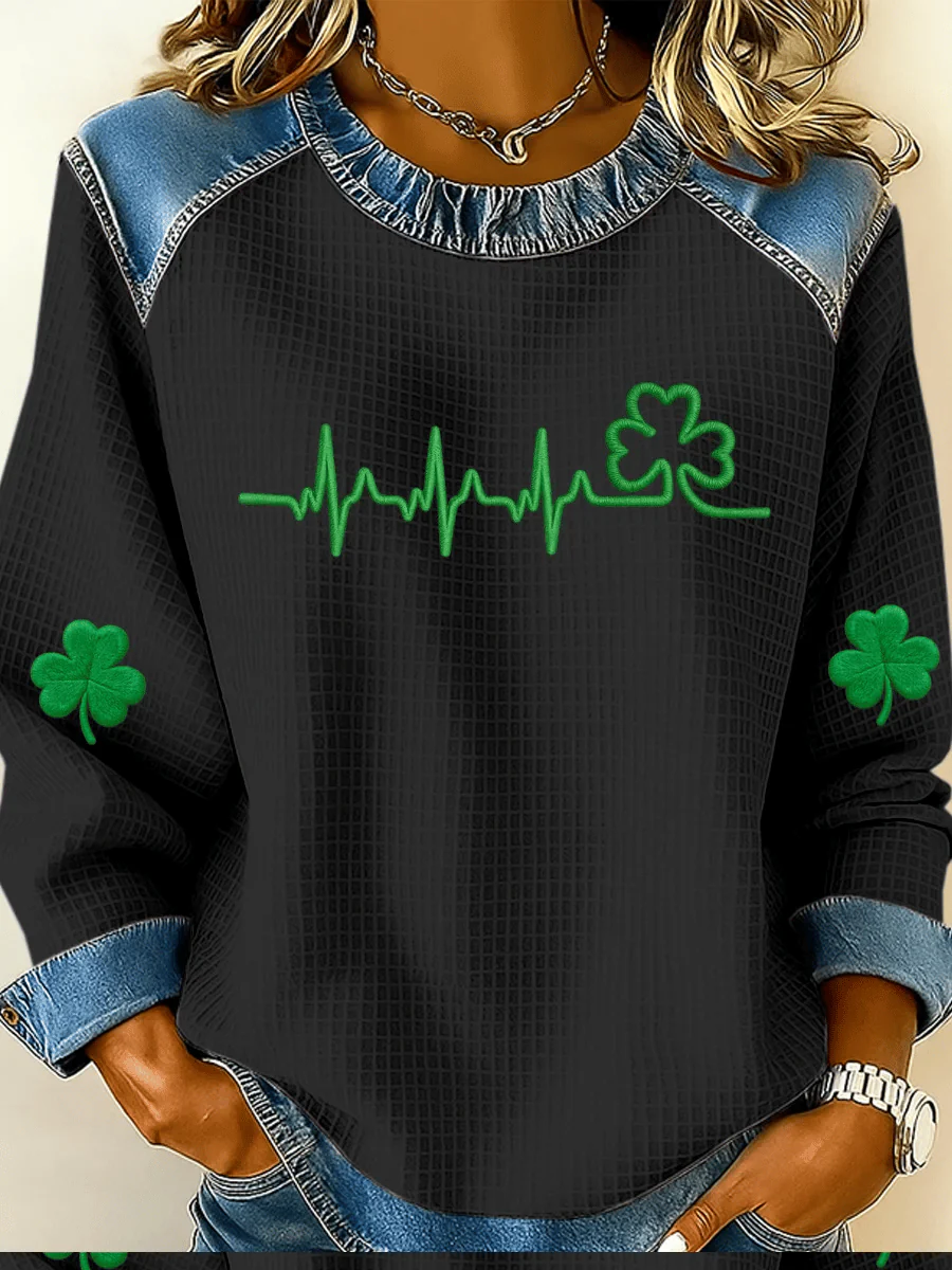 Women's St. Patrick's Day Art Print Patchwork Sweatshirt - Image 3