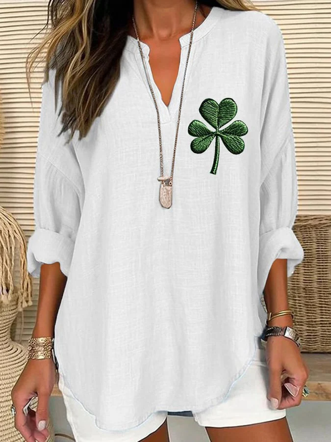 Women's St. Patrick's Day Printed Casual Long Sleeve V-Neck Shirt - Image 2
