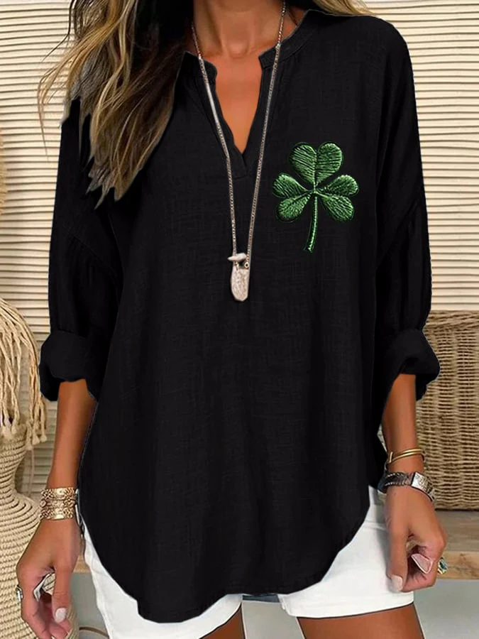 Women's St. Patrick's Day Printed Casual Long Sleeve V-Neck Shirt - Image 3