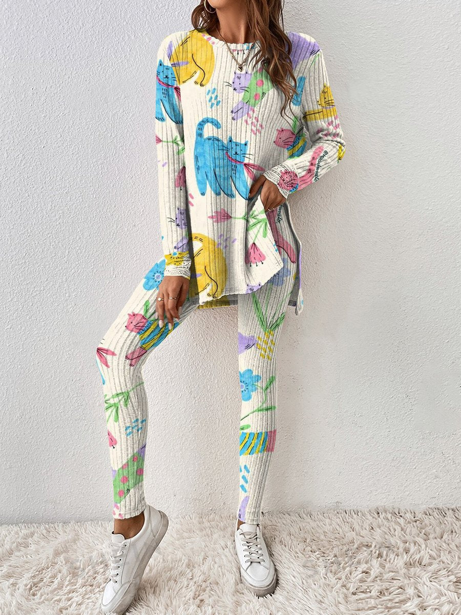 Women's Stretching Kitten Pajama Set - Image 2