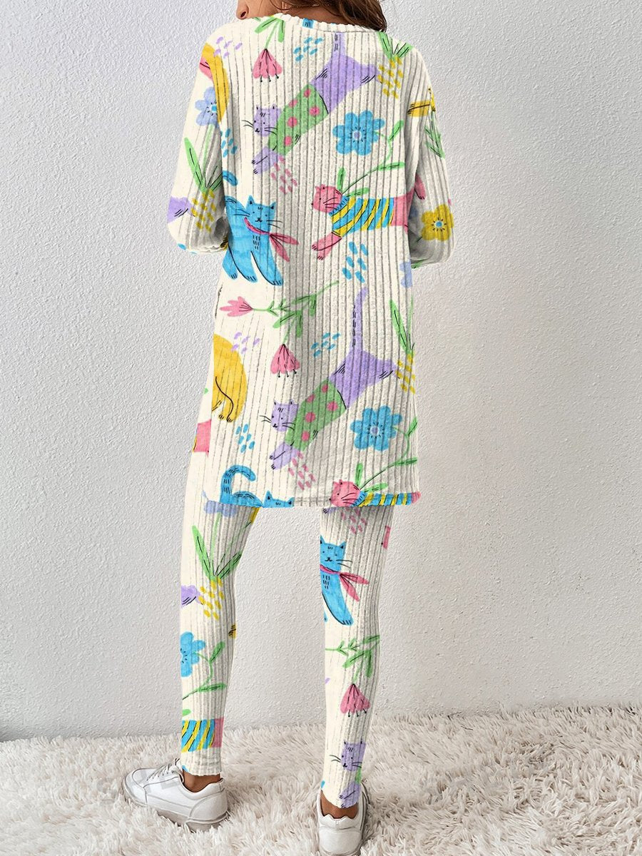 Women's Stretching Kitten Pajama Set - Image 3