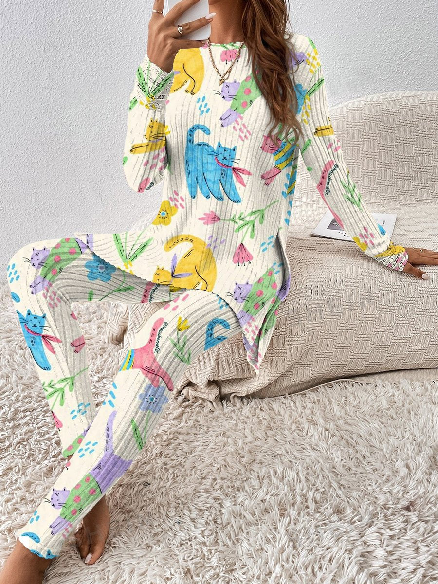 Women's Stretching Kitten Pajama Set - Image 4
