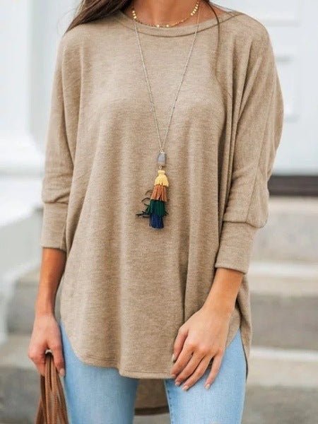 Women's T-Shirts Casual Solid Crew Neck 3/4 Sleeve Irregular T-Shirt - Image 5