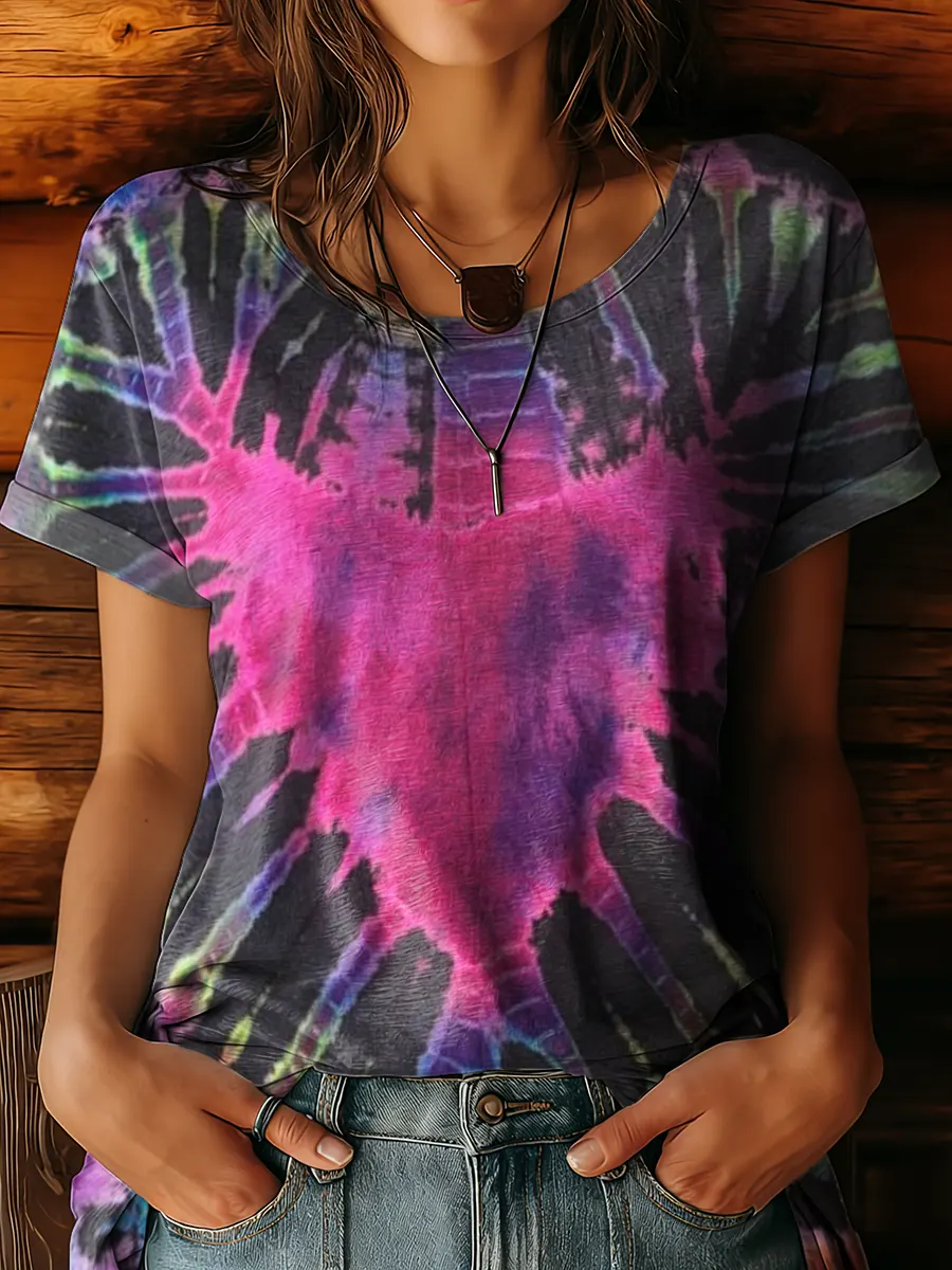 Women's Tie-Dye Art Print Crew Neck Cotton T-Shirt