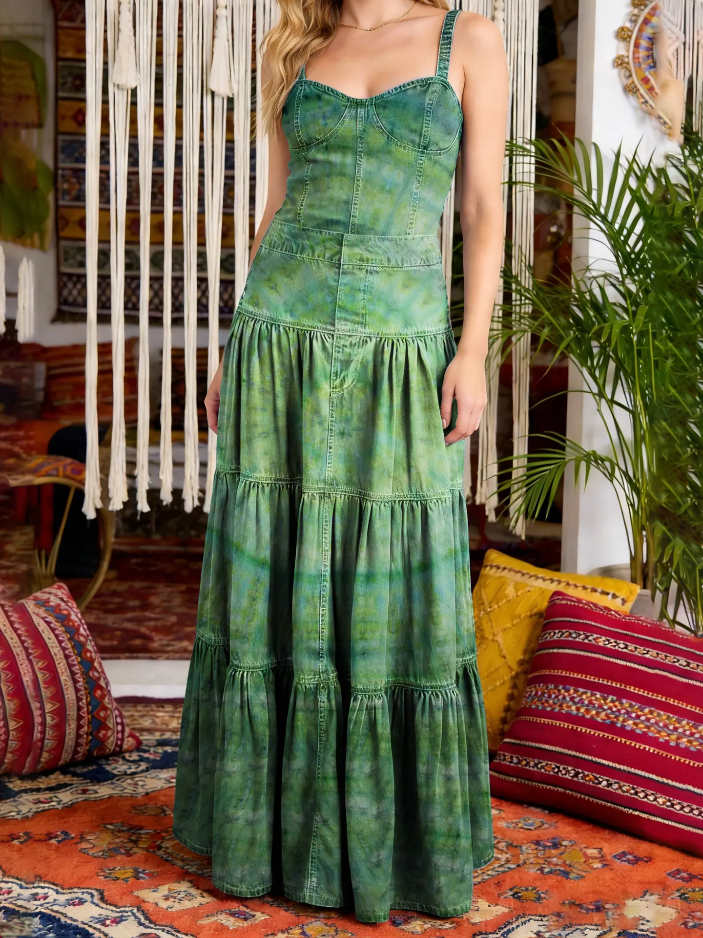 Women's Tie-dye Pattern Art Print Casual Halter Denim Skirt