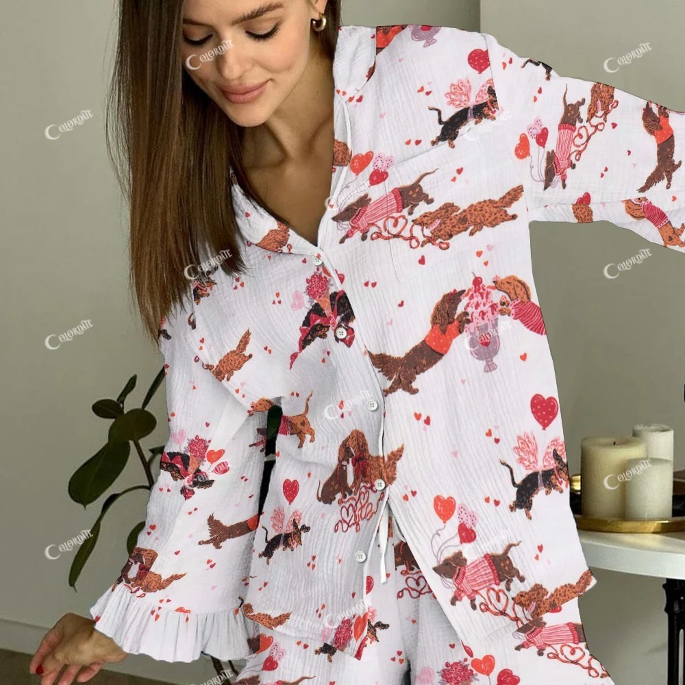 Women's Valentine's Day Dog Fun Printed  Suit